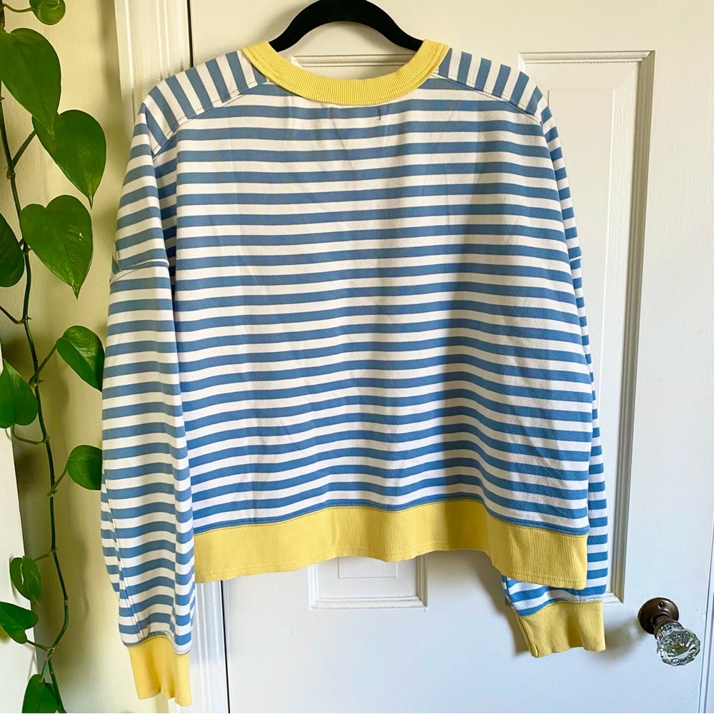 NWOT Merokeety Blue White Stripe Sweatshirt, Women’s Size Large Cozy Coastal - Picture 4 of 8